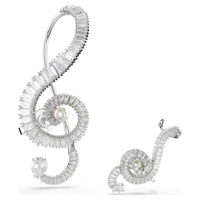 Ariana Grande X Swarovski örhängen, asymmetrisk design, kristallpärla, baguetteslipning, vit, rodiumpläterad Ariana Grande X Swarovski örhängen, asymmetrisk design, kristallpärla, baguetteslipning, vit, rodiumpläterad