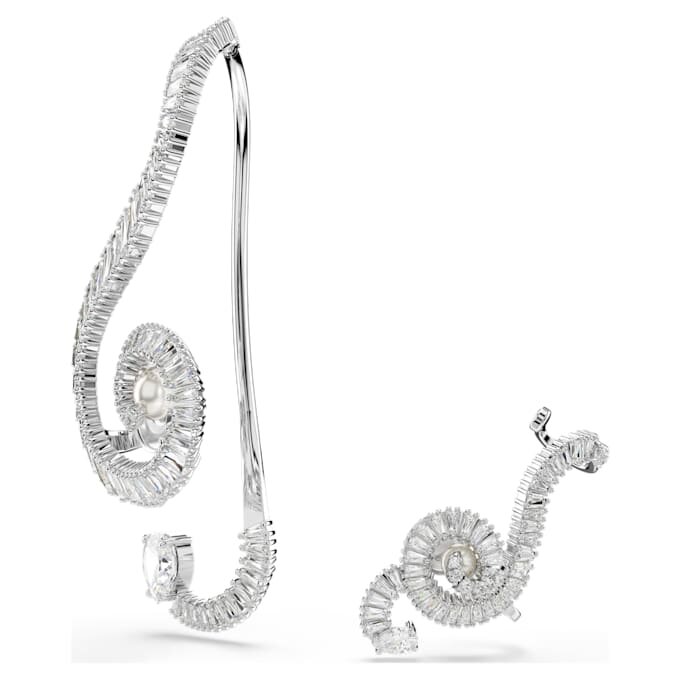 Ariana Grande X Swarovski örhängen, asymmetrisk design, kristallpärla, baguetteslipning, vit, rodiumpläterad Ariana Grande X Swarovski örhängen, asymmetrisk design, kristallpärla, baguetteslipning, vit, rodiumpläterad