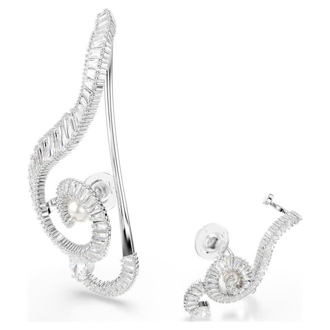 Ariana Grande X Swarovski örhängen, asymmetrisk design, kristallpärla, baguetteslipning, vit, rodiumpläterad Ariana Grande X Swarovski örhängen, asymmetrisk design, kristallpärla, baguetteslipning, vit, rodiumpläterad