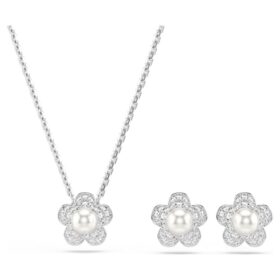 Ariana Grande X Swarovski-set med kristallpärla, rund slipning, blomma, vit, rodiumpläterad