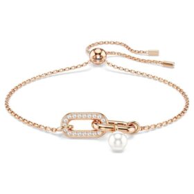 Constella-armband med kristallpärla, rund slipning, vitt, roséguldpläterat
