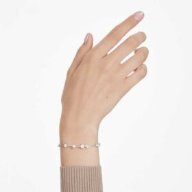 Constella-armband med kristallpärlor, runda slipningar, vita, rodiumpläterade
