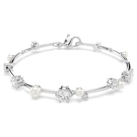 Constella-armband med kristallpärlor, runda slipningar, vita, rodiumpläterade
