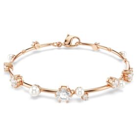 Constella-armband med kristallpärlor, runda slipningar, vitt, roséguldpläterat