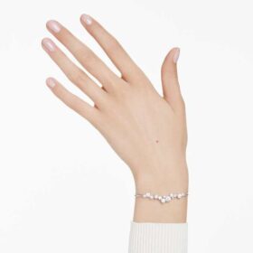 Constella armring med kristallpärlor, runda slipningar, vit, rodiumpläterad