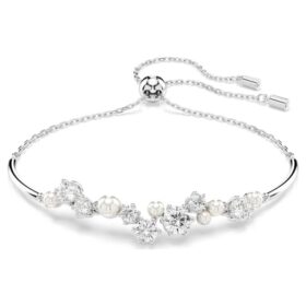 Constella armring med kristallpärlor, runda slipningar, vit, rodiumpläterad