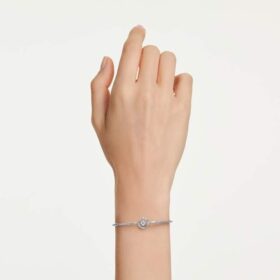 Constella armring med rund slipning, dansande sten, vit, rodiumpläterad
