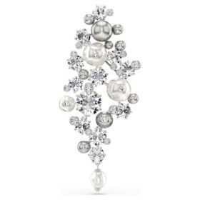 Constella-brosch Crystal Pearl, rundslipad, vit, rodiumpläterad