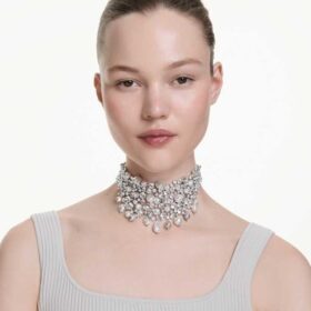 Constella choker med kristallpärlor, rund slipning, vit, rodiumpläterad