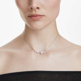 Constella-halsband Crystal Pearl, runda slipningar, vitt, rodiumpläterat