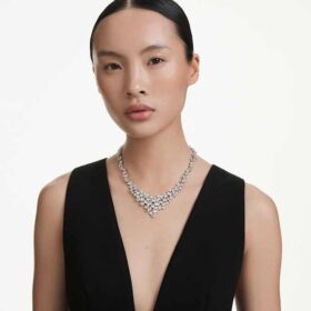 Constella-halsband med blandade slipningar, lås, vitt, rodiumpläterat