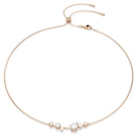 Constella-halsband med kristallpärlor, runda slipningar, vita, roséguldpläterat
