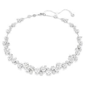 Constella-halsband, rundslipade kristaller, vitt, rodiumpläterat