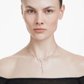 Constella Y-halsband med kristallpärlor, runda slipningar, vitt, rodiumpläterat