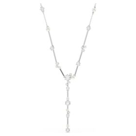 Constella Y-halsband med kristallpärlor, runda slipningar, vitt, rodiumpläterat