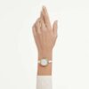 Crystalline-armbandsklocka tillverkad i Schweiz, metallarmband, vitt, roséguldfärgad yta