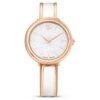 Crystalline-armbandsklocka tillverkad i Schweiz, metallarmband, vitt, roséguldfärgad yta
