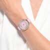 Crystalline Aura-klocka, tillverkad i Schweiz, läderarmband, rosa, roséguldfärgad yta