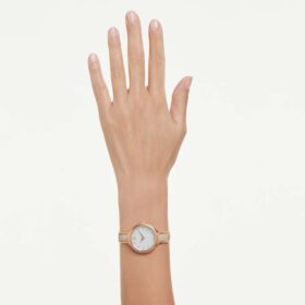 Crystalline Bangle Watch, tillverkad i Schweiz, metallarmband, beige, roséguldtonad yta