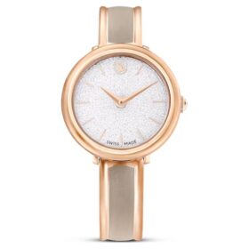 Crystalline Bangle Watch, tillverkad i Schweiz, metallarmband, beige, roséguldtonad yta