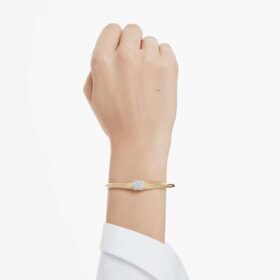 Dextera-armband, rundslipad, vit, guldpläterad