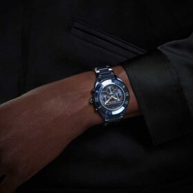 Dextera Chrono-klocka 39 mm, tillverkad i Schweiz, metallarmband, blå, blå ytbehandling