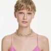 Dextera-halsband med rund slipning, kedja, vitt, blandad metallfinish