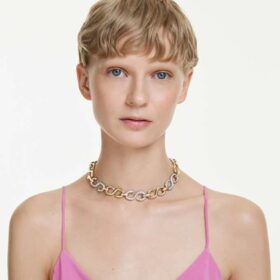 Dextera-halsband med rund slipning, kedja, vitt, blandad metallfinish