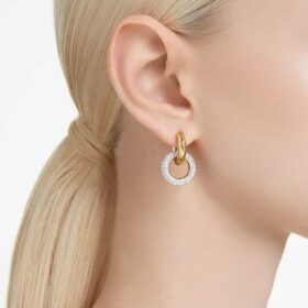 Dextera hoop-örhängen, asymmetrisk design, sammanlänkade ringar, vita, guldpläterade Dextera hoop-örhängen, asymmetrisk design, sammanlänkade ringar, vita, guldpläterade