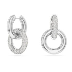 Dextera hoop-örhängen, asymmetrisk design, sammanlänkade ringar, vita, rodiumpläterade Dextera hoop-örhängen, asymmetrisk design, sammanlänkade ringar, vita, rodiumpläterade