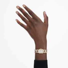 Dextera kedjeklocka, tillverkad i Schweiz, armband med kristaller, guldfärgad, guldfärgad ytbehandling
