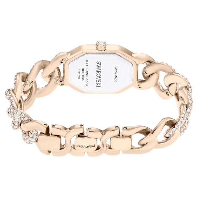 Dextera kedjeklocka, tillverkad i Schweiz, kristallarmband, vitt, champagneguldfärgad yta Dextera kedjeklocka, tillverkad i Schweiz, kristallarmband, vitt, champagneguldfärgad yta