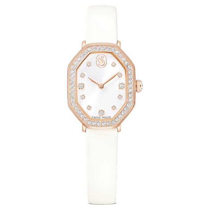 Dextera Octagon-klocka, tillverkad i Schweiz, läderarmband, vit, roséguldfärgad yta Dextera Octagon-klocka, tillverkad i Schweiz, läderarmband, vit, roséguldfärgad yta