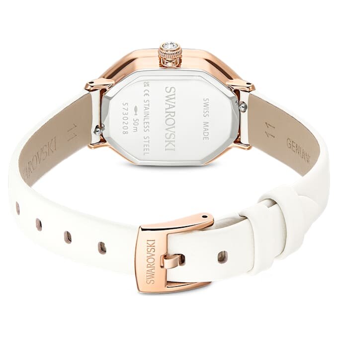 Dextera Octagon-klocka, tillverkad i Schweiz, läderarmband, vit, roséguldfärgad yta Dextera Octagon-klocka, tillverkad i Schweiz, läderarmband, vit, roséguldfärgad yta