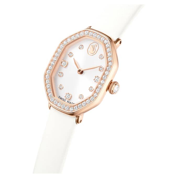 Dextera Octagon-klocka, tillverkad i Schweiz, läderarmband, vit, roséguldfärgad yta Dextera Octagon-klocka, tillverkad i Schweiz, läderarmband, vit, roséguldfärgad yta