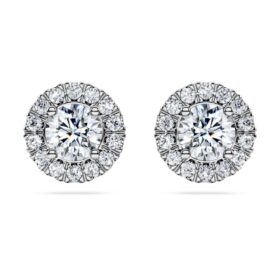 Eternity Halo-örhängen med laboratorieframställda diamanter, totalt 2 karat, rund form, 14K vitguld