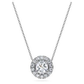 Eternity Halo Solitaire-hänge med laboratorieframställda diamanter, 1 karat totalt, rund form, 14K vitguld