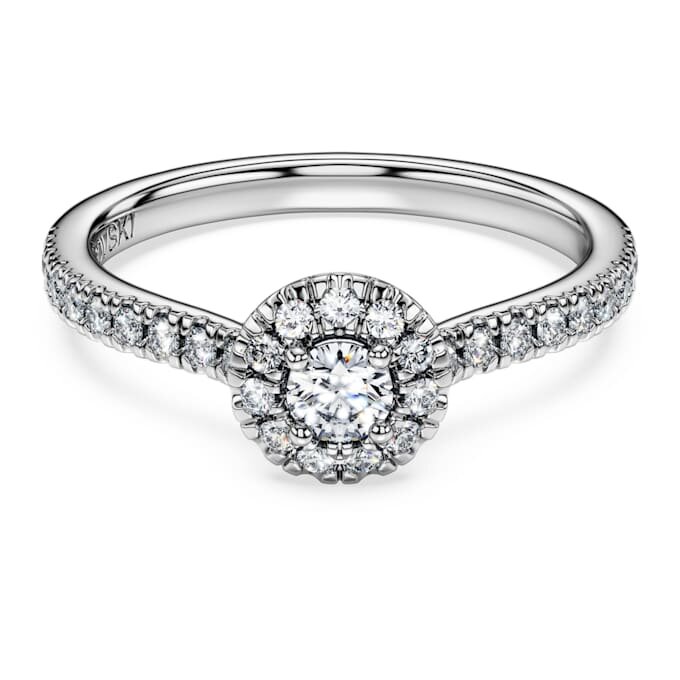 Eternity Halo-solitärring med laboratorieframställda diamanter, 0,45 karat totalt, rund form, sterlingsilver Eternity Halo-solitärring med laboratorieframställda diamanter, 0,45 karat totalt, rund form, sterlingsilver