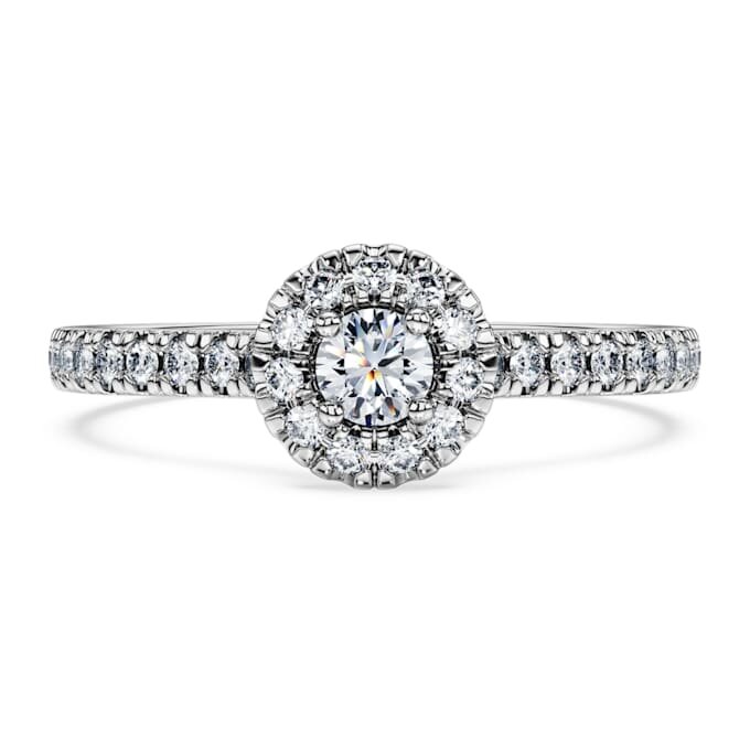 Eternity Halo-solitärring med laboratorieframställda diamanter, 0,45 karat totalt, rund form, sterlingsilver Eternity Halo-solitärring med laboratorieframställda diamanter, 0,45 karat totalt, rund form, sterlingsilver