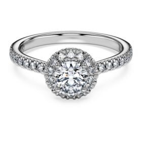 Eternity Halo-solitärring med laboratorieframställda diamanter, totalt 0,8 karat, rund form, 14K vitguld