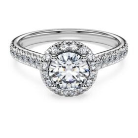 Eternity Halo-solitärring med laboratorieframställda diamanter, totalt 1,33 karat, rund form, 14K vitguld