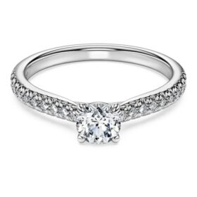Eternity-solitärring med laboratorieframställda diamanter 0,7 karat totalt, rund form, 14K vitguld