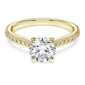 Eternity-solitärring med laboratorieframställda diamanter, totalt 1,2 karat, rund form, 14K gult guld