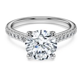 Eternity-solitärring med laboratorieframställda diamanter, totalt 2,2 karat, rund form, 14K vitguld
