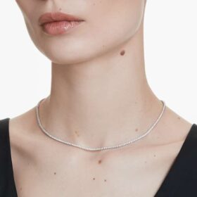 Eternity Tennis-halsband med laboratorieframställda diamanter, totalt 3 karat, rund form, 14K vitguld