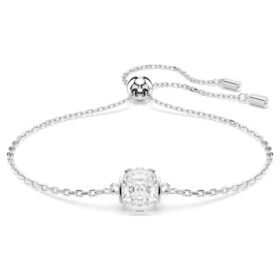Födelsestenarmband med fyrkantig slipning, april, vitt, rodiumpläterat