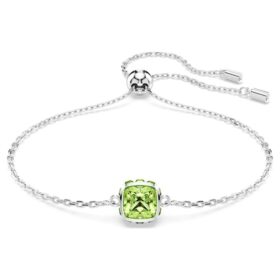 Födelsestenarmband med fyrkantig slipning, augusti, grönt, rodiumpläterat
