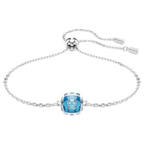 Födelsestenarmband med fyrkantig slipning, december, blått, rodiumpläterat