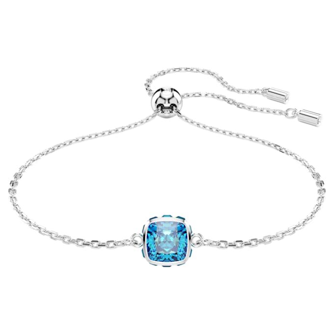 Födelsestenarmband med fyrkantig slipning, december, blått, rodiumpläterat Födelsestenarmband med fyrkantig slipning, december, blått, rodiumpläterat