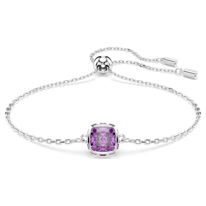 Födelsestenarmband med fyrkantig slipning, februari, lila, rodiumpläterat Födelsestenarmband med fyrkantig slipning, februari, lila, rodiumpläterat
